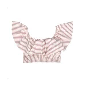Albion Wave Candy Stripe White & Pink Off the Shoulder Ruffle Crop Bikini Top